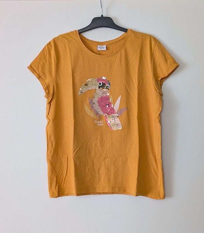 T-shirt manches courtes moutarde sequins réversibles fille été - Tape à l'oeil - 14 ans