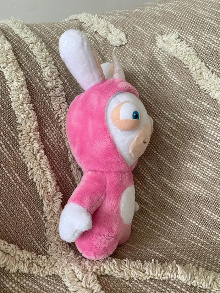 Peluche doudou 25cm lapins cretins déguisé en licorne rose très bon état - photo numéro 2