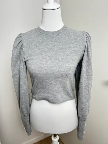 Pull gris manches longues vintage Bershka épaule bouffante avec perles taille S