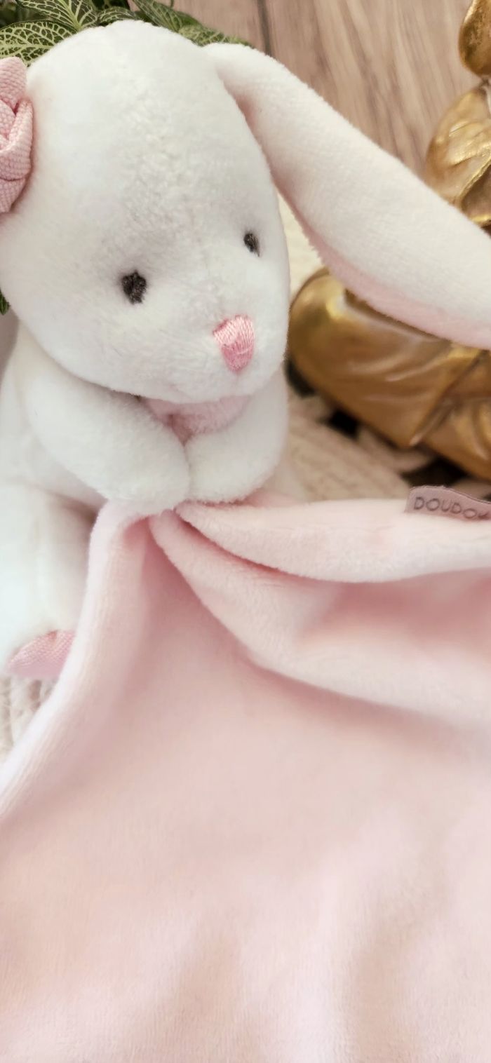 Doudou Lange Lapin Doudou & Compagnie rose blanc - photo numéro 3