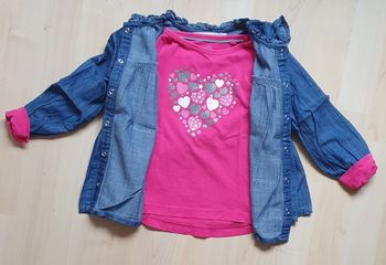 Tee-shirt fuschia motif cœur + Chemise imitation jean (4 ans-104Cm) / Marques diverses