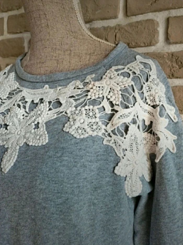 Sweat gris à dentelle blanche La Redoute S 36 - photo numéro 3