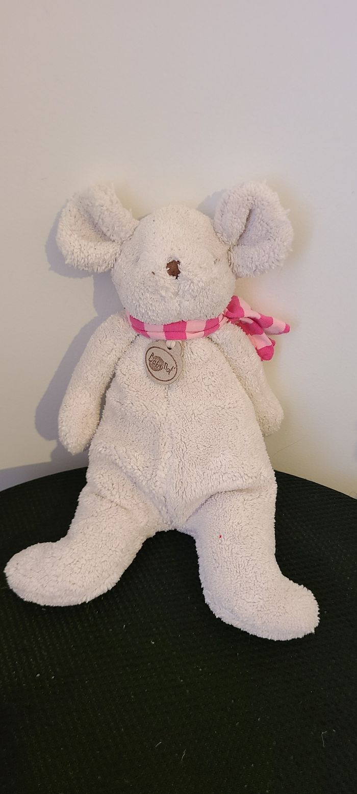 Doudou souris grise écharpe rose BABY NAT