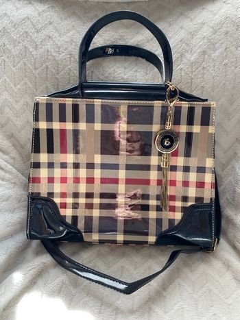Sac à main femme motif tartan chic verni multipoches