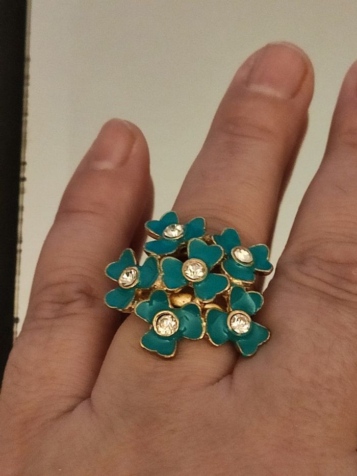 Bague fleurs bleu turquoise - photo numéro 7