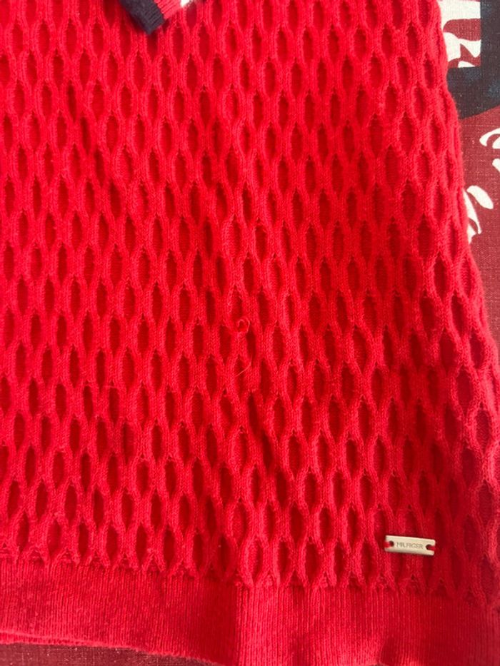 Sweat manche 3/4 Tommy Hilfiger brodé rouge col bleu blanc rouge - photo numéro 6