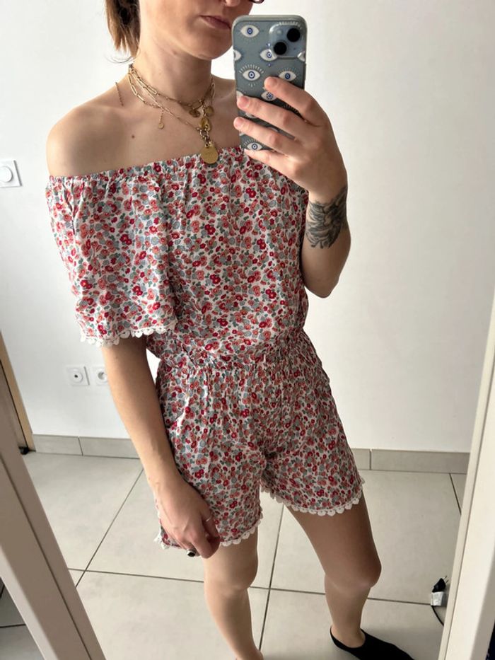 Combi short à fleur rose blanche