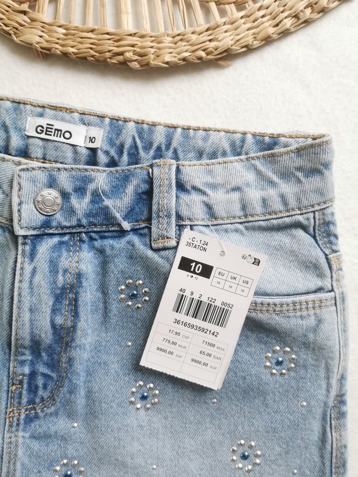 Short en jean délavé à strass Gémo 10 Ans - photo numéro 2