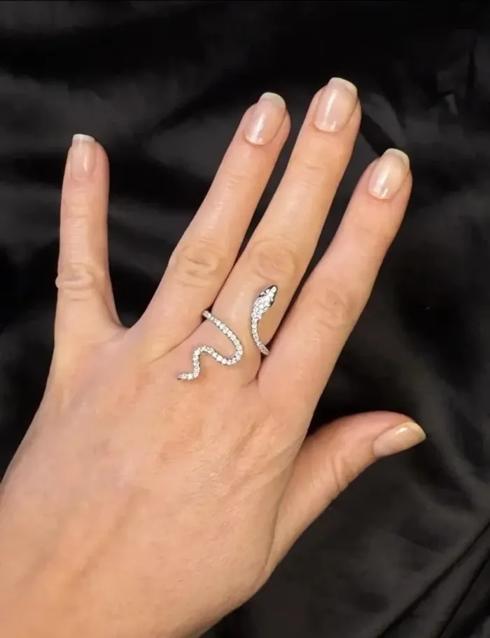 Bague serpent, avec strass, couleur argentéé, réglable - photo numéro 2