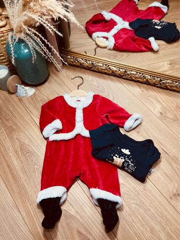 Taille 3 mois pyjama et body de Noël velours garçon orchestra rouge bleu marine 💙