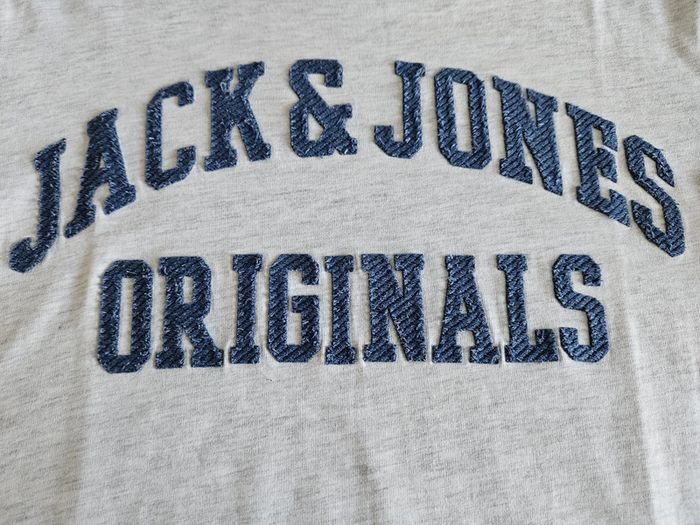 T-shirt à manches courtes homme - Taille M / 38 - Jack & Jones - Gris brodé bleu - photo numéro 7