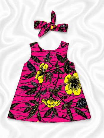 Robe en wax avec pression à l’épaule + son bandeau à nouer
