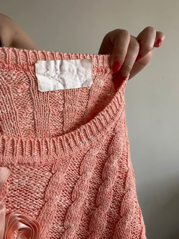 Pull vintage années 80 brodé à rubans taille S - photo numéro 9