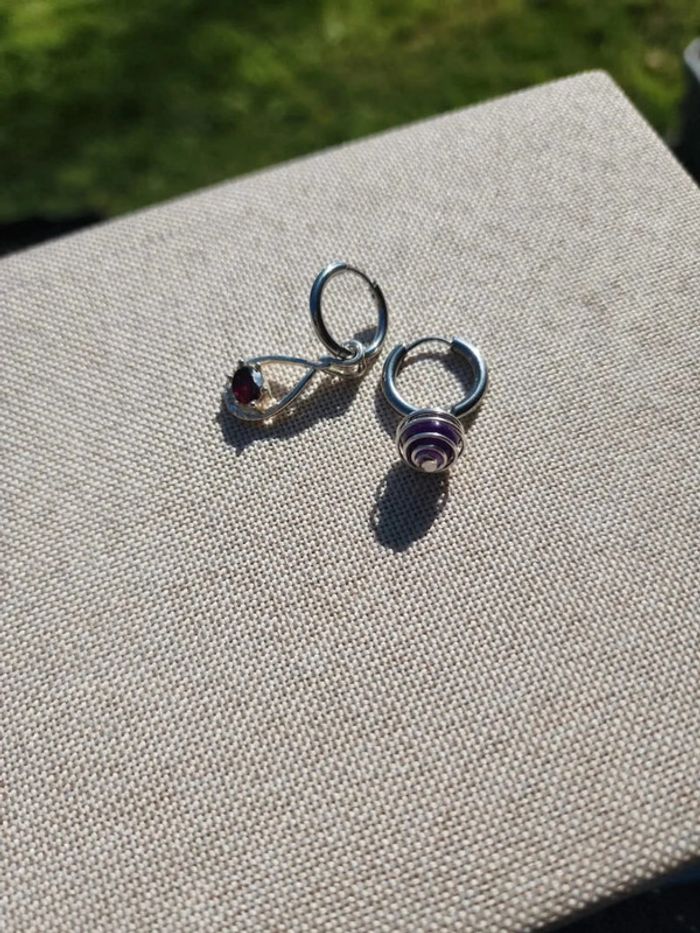 Boucles d'oreilles dépareillées silver vintage - photo numéro 3