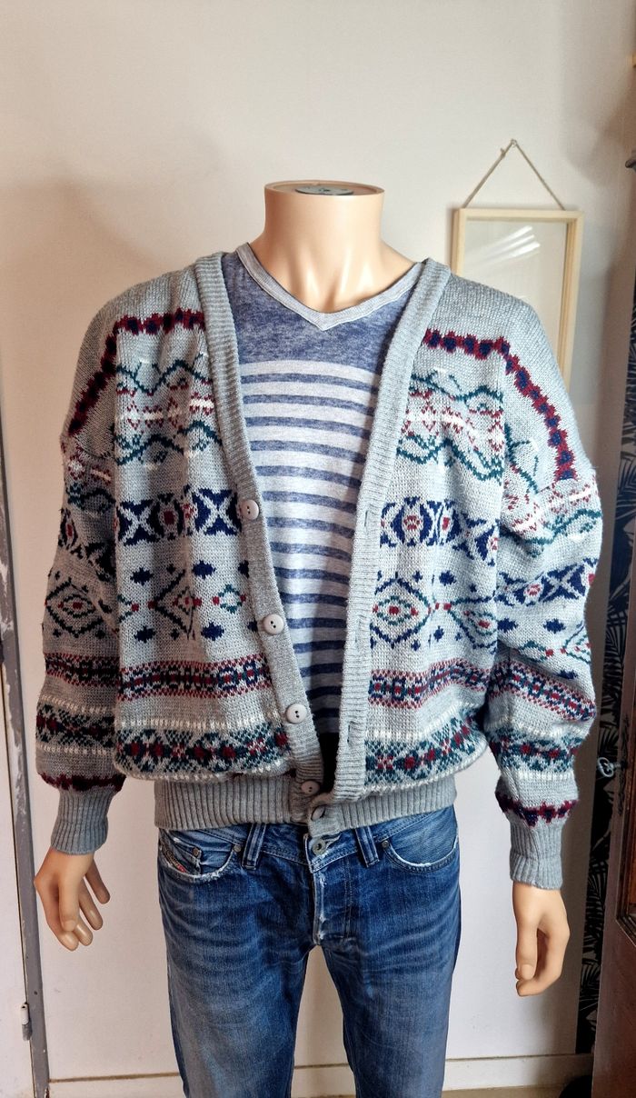 Gilet Homme C&a Gris Vintage Scandinave Cardigan taille L décontracté