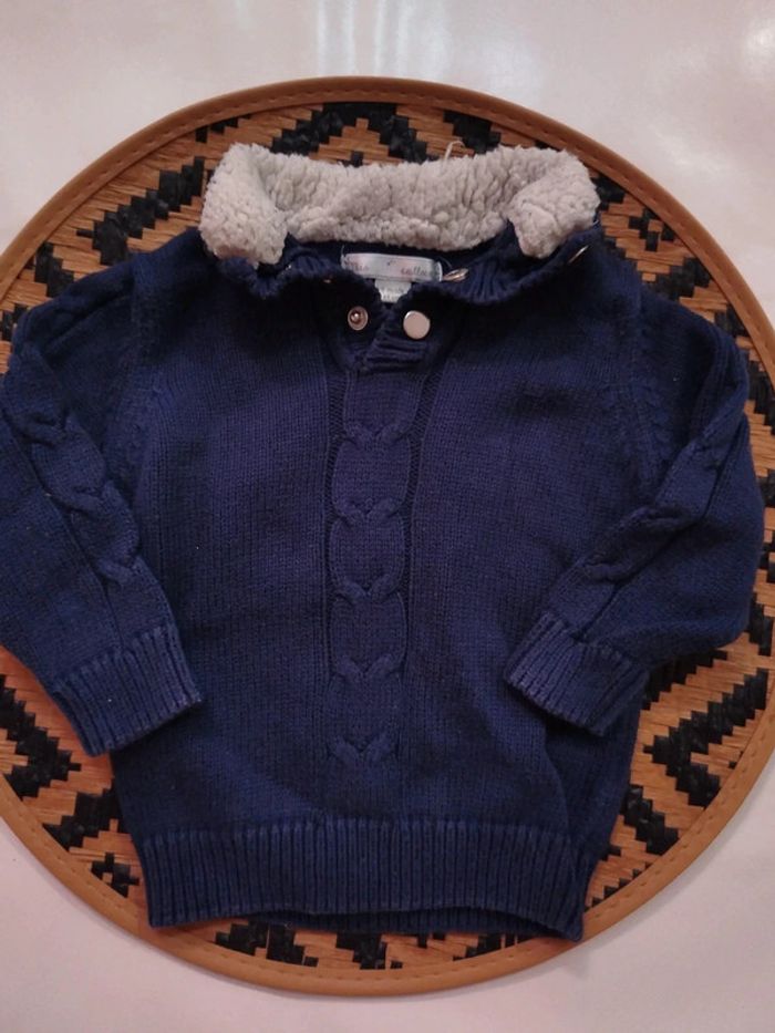 Pull  sweat tricot bébé 6 mois garçon col aviateur sherpa