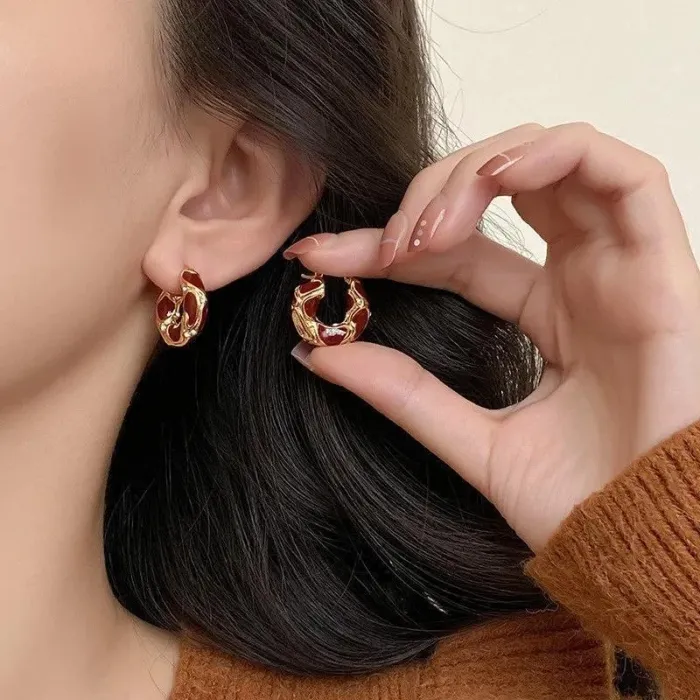 Boucles d’oreilles créole tâche de vin et doré - photo numéro 2