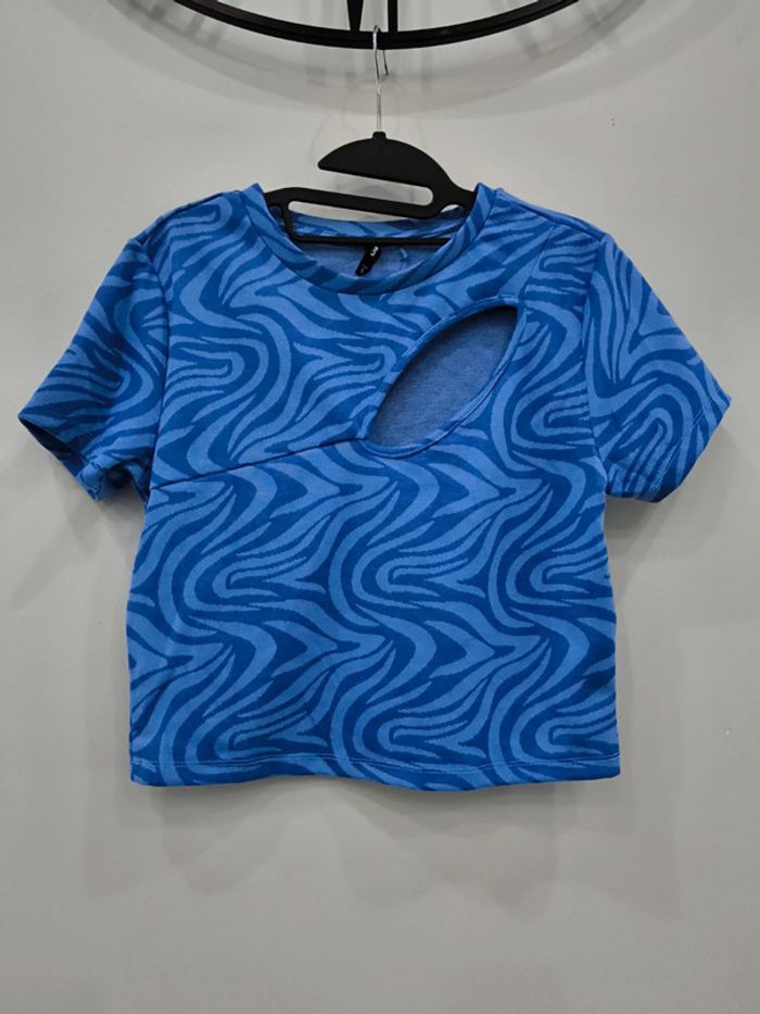 Crop top avec décolleté motif zèbre bleu taille L neuf