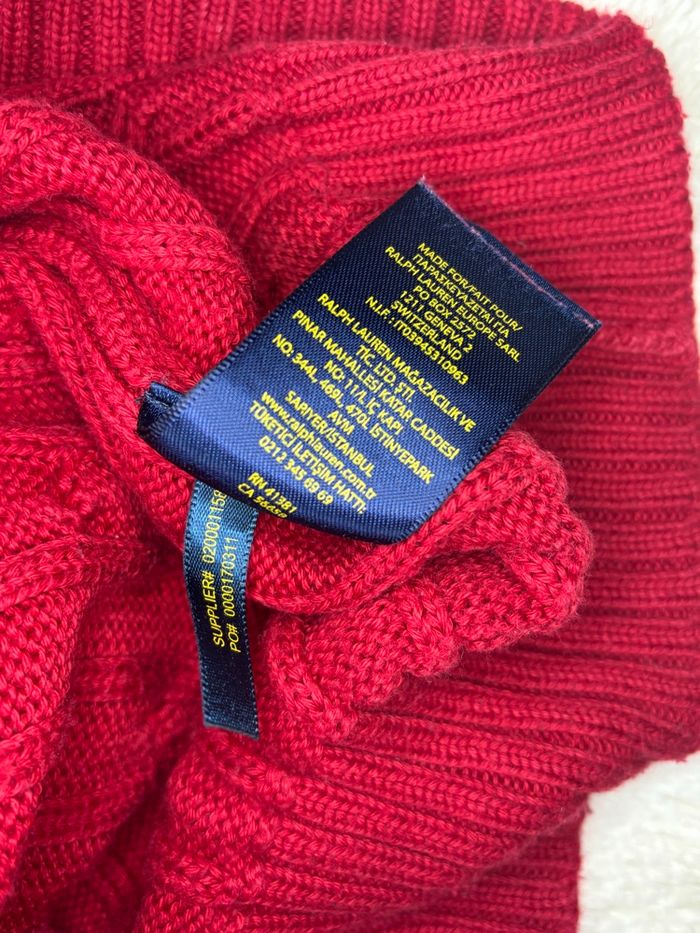 ❤️ Superbe Pull Torsade Neuf Ralph Lauren Rouge Logo Bleu Marine - Taille M/38 - photo numéro 2