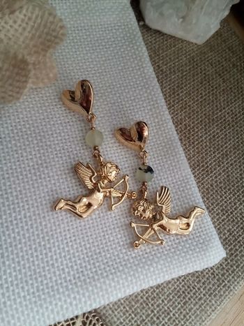 Boucles d'oreilles anges cupidon et pierres de jade phrénite