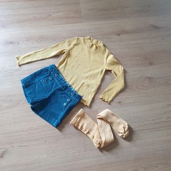 🩷 Ensemble short en velours sous-pull mailles côtelé collant 4 ans Okaïdi/Kiabi #emyfleury_4ansfille