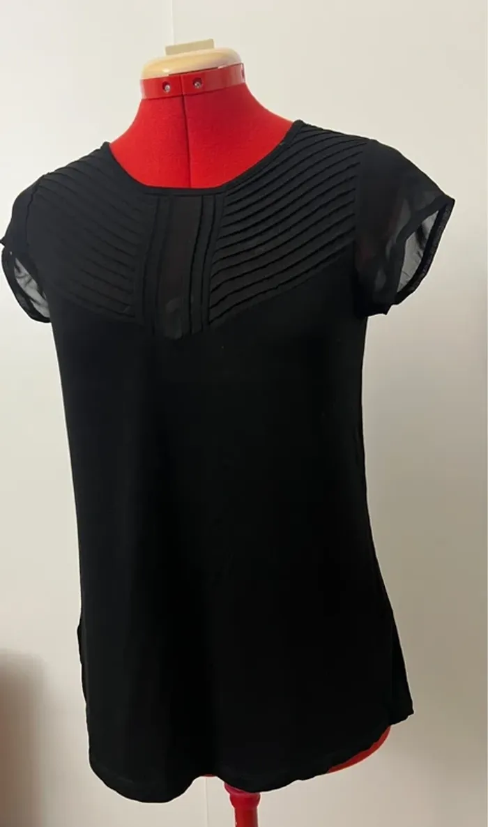 Blouse manches courtes détails transparents noir Camaieu - photo numéro 2