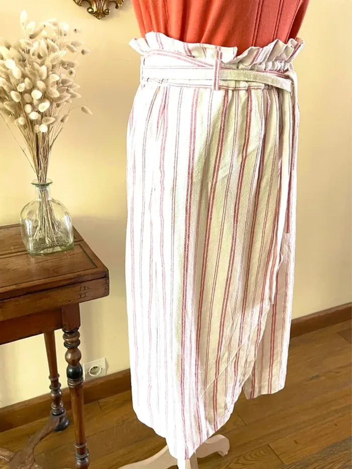 Sublime Jupe Portefeuille Cache-Cœur en Lin et Coton – Zara – Taille M - photo numéro 9