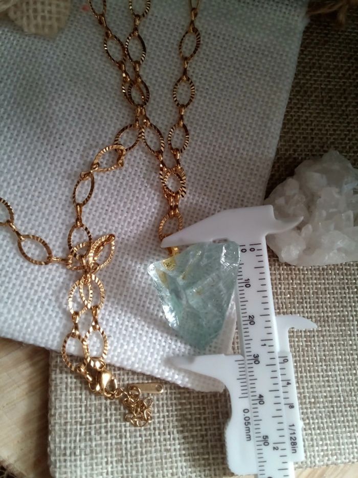 Collier satoire avec pierre naturelle d'Aigue marine - photo numéro 3