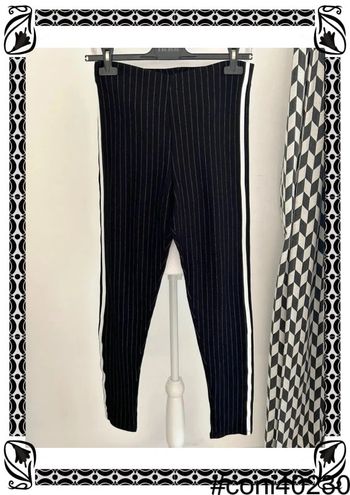 🖤 Legging Noir à Rayures Blanches, Taille 38