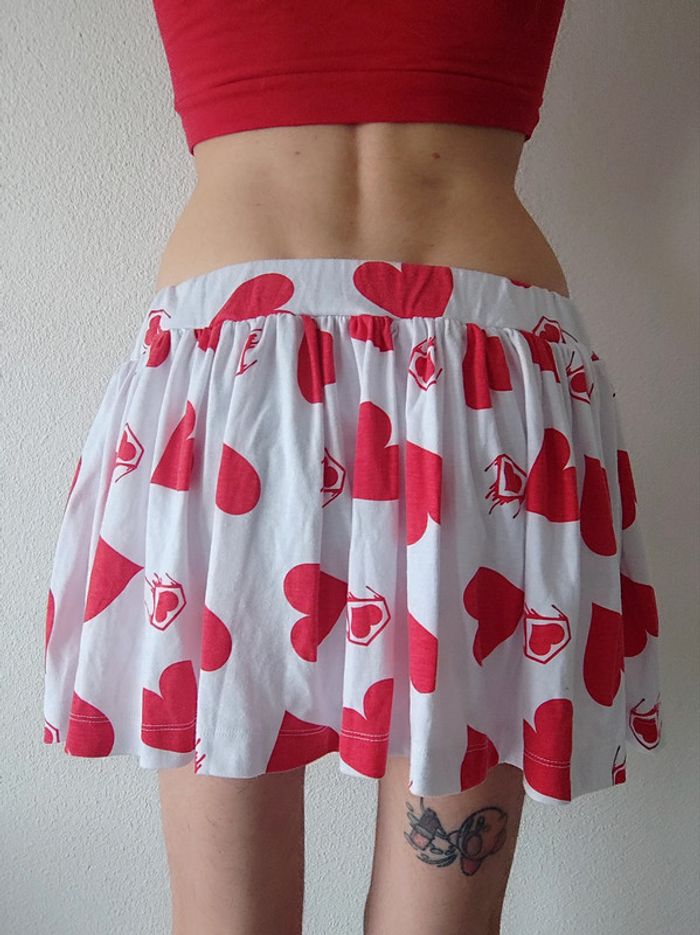 Mini jupe patineuse cœur rouge blanc / Super Lovers - 32/XXS à 44/XXL - photo numéro 15