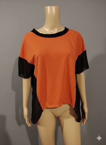 Haut Fluide Bicolore J&E MOD – Orange Vitaminé & Noir – Taille Unique