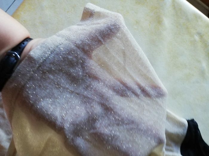 Top t. M Etam. Voile noir et tissu beige irisé. - photo numéro 6