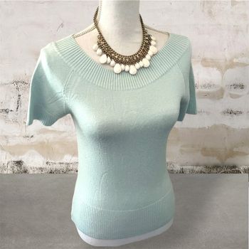 Pull manches courtes col rond vert pastel La City taille 1