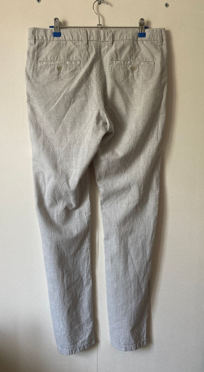 pantalon droit motif prince de galles lin et coton - photo numéro 2