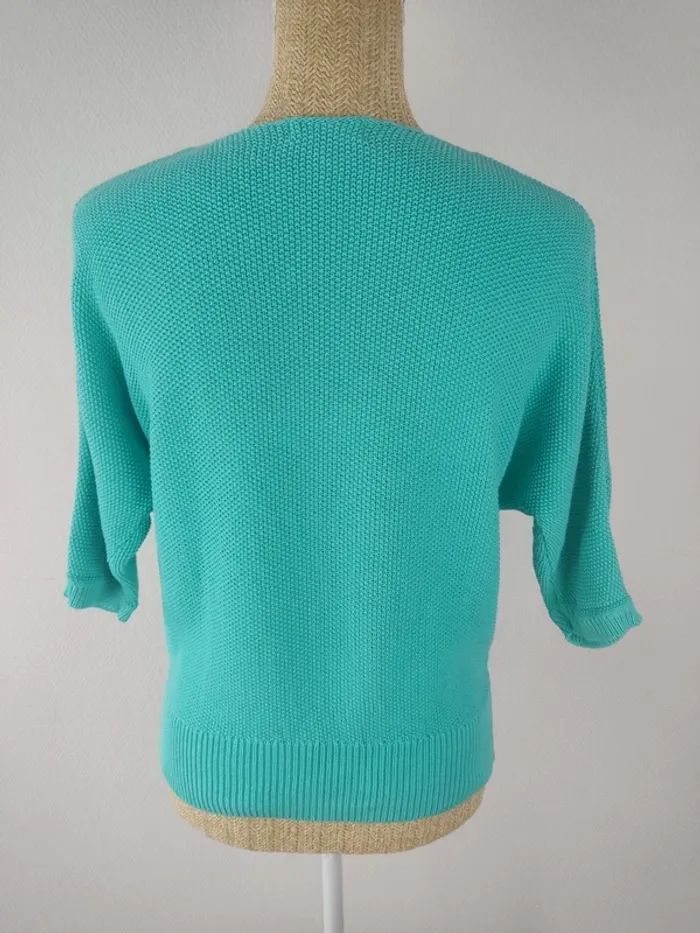Blouse manches courtes maille tricot turquoise taille S Cache Cache - photo numéro 2