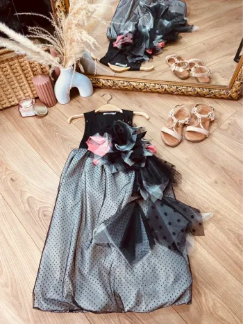 Taille 8 ans robe créateur fille TAO noire et rose * tulle froufrou * 🌺