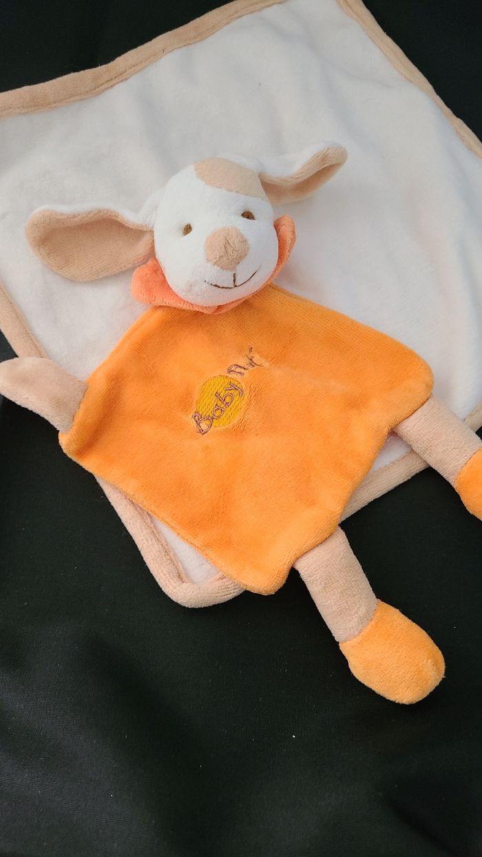 Doudou plat carré chien orange BABY NAT - photo numéro 2