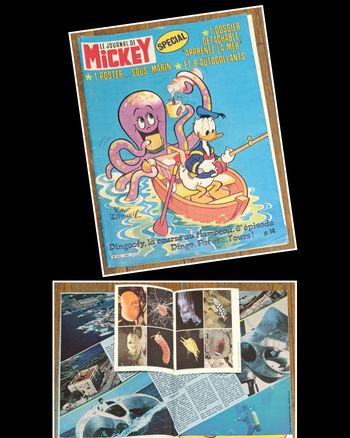 Ancien Journal de Mickey avec cadeau Dossier la mer Poster + vignettes N°1466 1980 vintage
