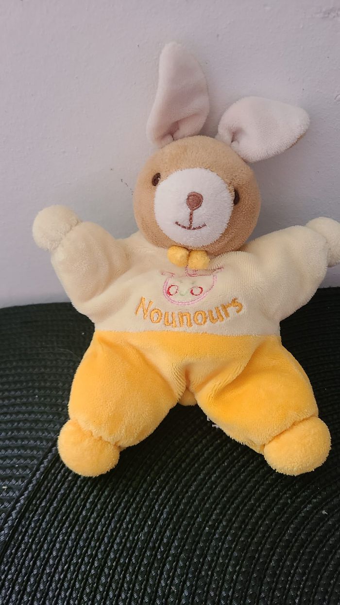 Doudou peluche Lapin Nounours passeport tendresse Jaune Orange