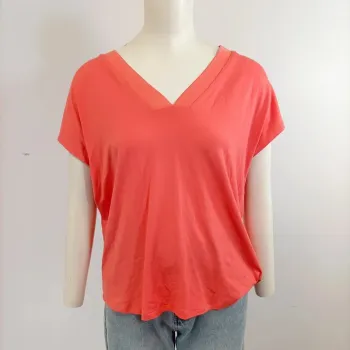 Tshirt oversize col en V Corail - bordcote dorée - Taille M Vila joy A964