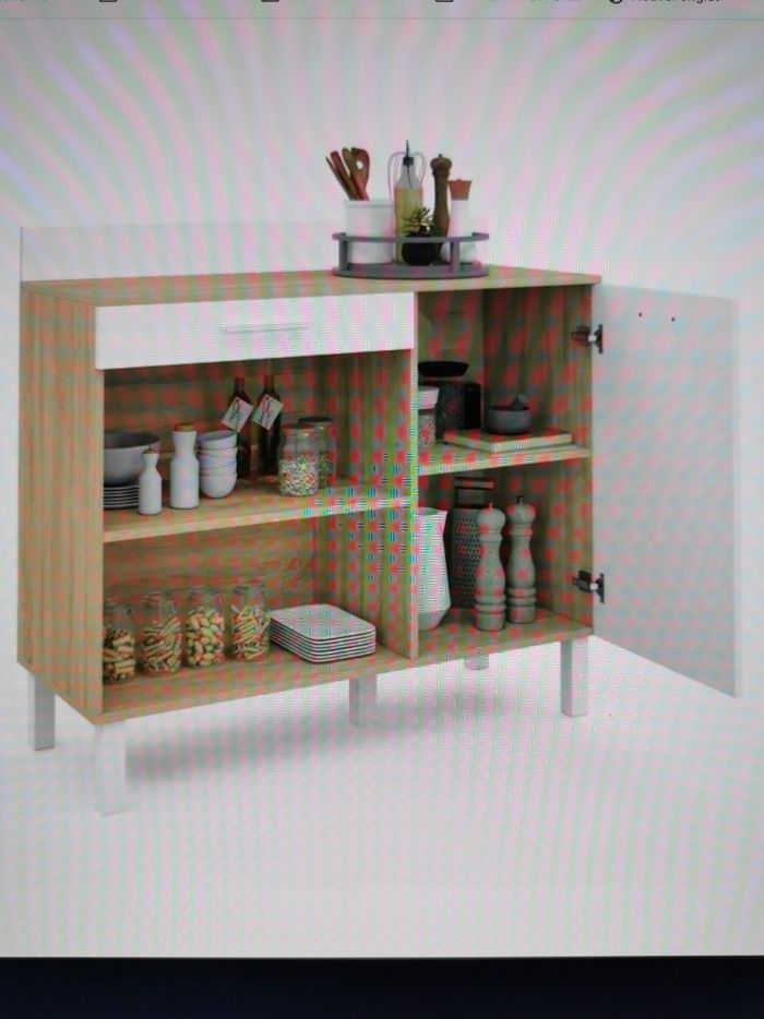 Buffet de Cuisine Cina Plan de Travail H 93cm L 100cm l 40cm 1 Porte + 1 Tiroir Façon Hêtre et Blanc - photo numéro 2