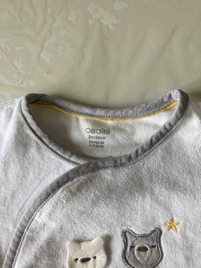 Pyjama velours Obaibi blanc et gris 3 mois - photo numéro 3
