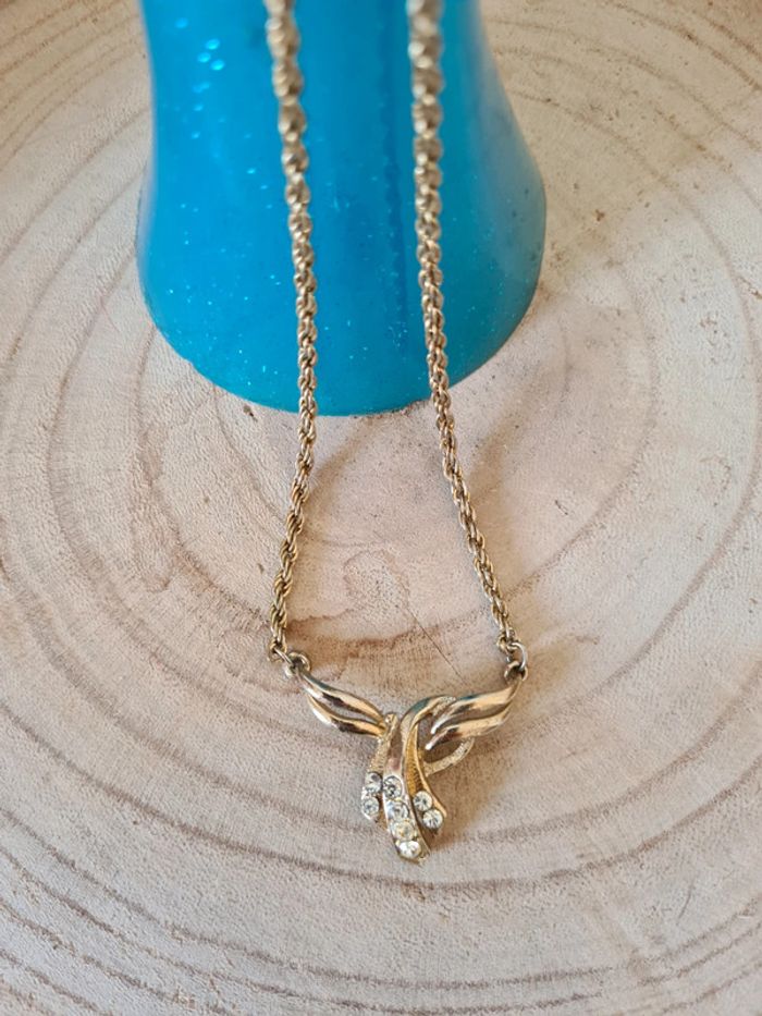 Collier chaîne tressé pendentif intégré doré vintage - photo numéro 6