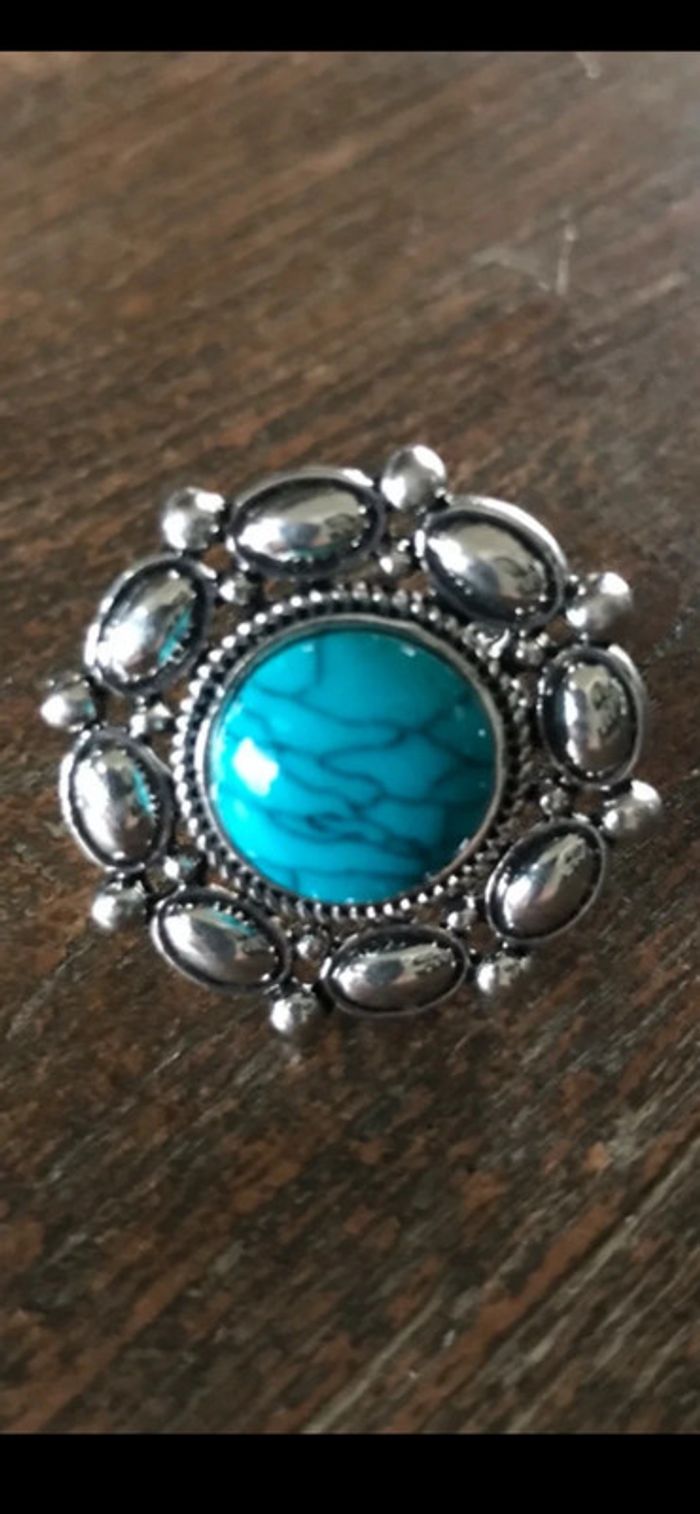 Magnifique bague réglage fleur avec turquoise - photo numéro 5
