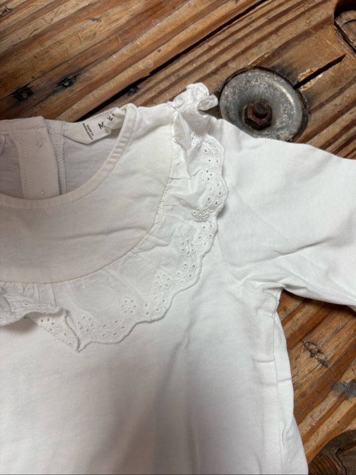 T-shirt blanc col dentelle Mango - Taille 9/12 mois - photo numéro 3