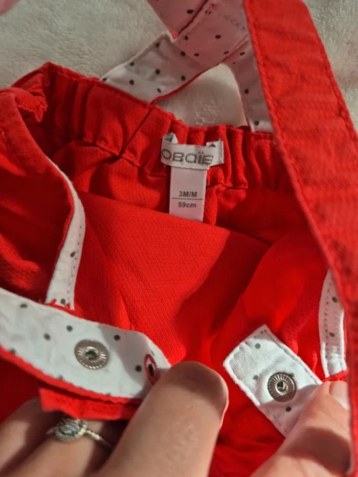 Robe salopette rouge a bretelle obaibi 3 mois 59 cm - photo numéro 3