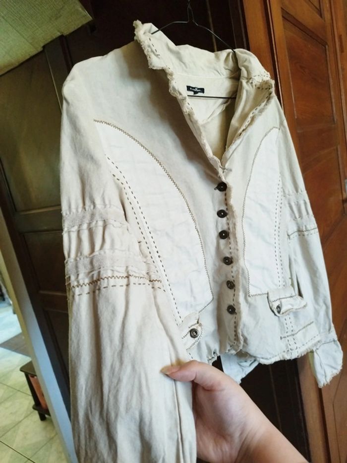 Veste beige patchwork vintage y2k L/40 blazer - photo numéro 15