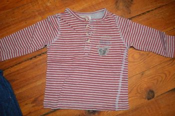 Teeshirt manches longues rayures 12 mois - 1 an DPAM rouge gris