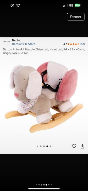 Chien à bascule nattou rose casi neuf