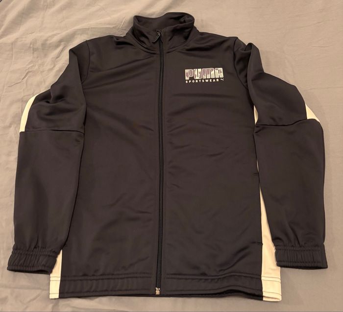 gilet zippé sans capuche puma taille 13-14 ans bleu marine et blanc avec poches
